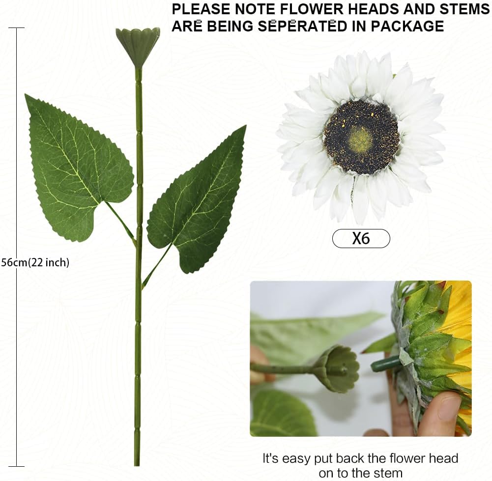 Artificial Sunflowers with Stems,10pcs Faux Silk Yellow Flower for Wedding Bouquet Floral Arrangement Table Centerpieces Home Office Garden Decoration (No Vase