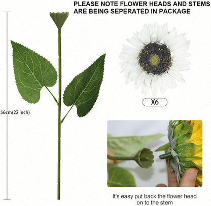 Artificial Sunflowers with Stems,10pcs Faux Silk Yellow Flower for Wedding Bouquet Floral Arrangement Table Centerpieces Home Office Garden Decoration (No Vase