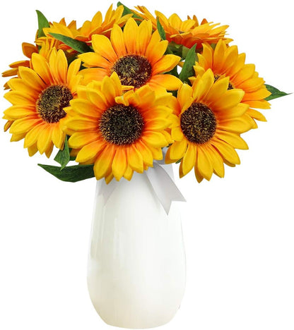 Artificial Sunflowers with Stems,10pcs Faux Silk Yellow Flower for Wedding Bouquet Floral Arrangement Table Centerpieces Home Office Garden Decoration (No Vase