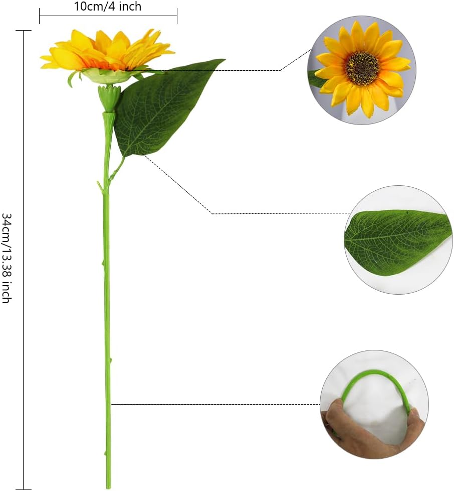 Artificial Sunflowers with Stems,10pcs Faux Silk Yellow Flower for Wedding Bouquet Floral Arrangement Table Centerpieces Home Office Garden Decoration (No Vase