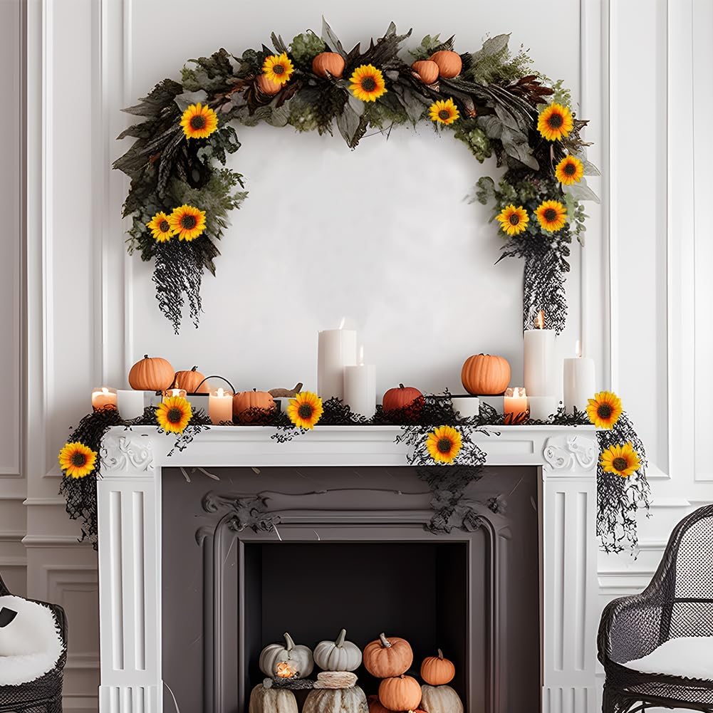 Artificial Sunflowers with Stems,10pcs Faux Silk Yellow Flower for Wedding Bouquet Floral Arrangement Table Centerpieces Home Office Garden Decoration (No Vase