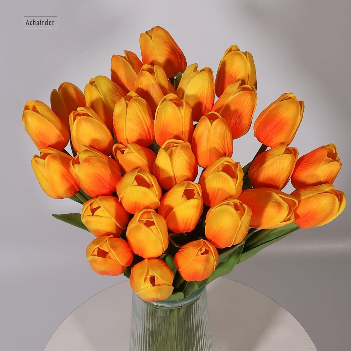 30pcs Tulips Artificial Flowers, Artificial Latex Real Touch Tulips Flowers Bouquet for Mother's Day Easter Wedding Party Home Decor-White