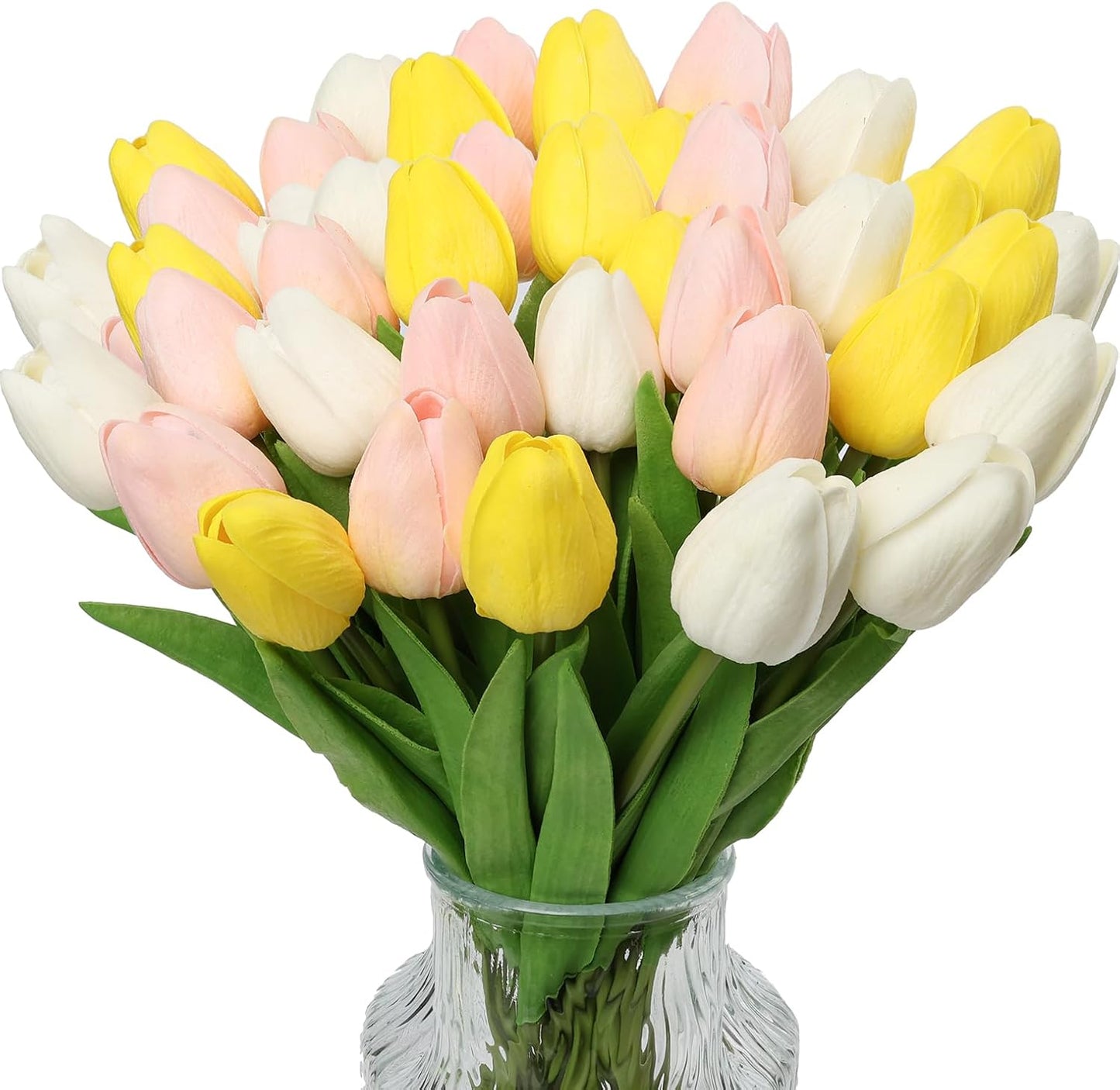 30pcs Tulips Artificial Flowers, Artificial Latex Real Touch Tulips Flowers Bouquet for Mother's Day Easter Wedding Party Home Decor-White