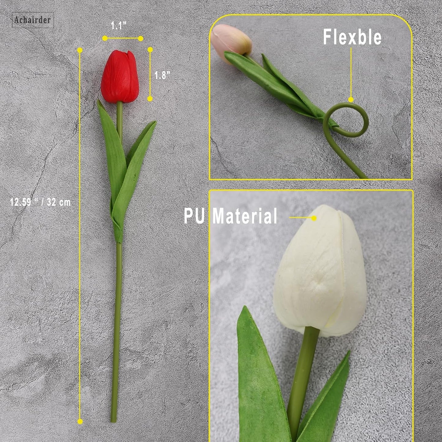 30pcs Tulips Artificial Flowers, Artificial Latex Real Touch Tulips Flowers Bouquet for Mother's Day Easter Wedding Party Home Decor-White