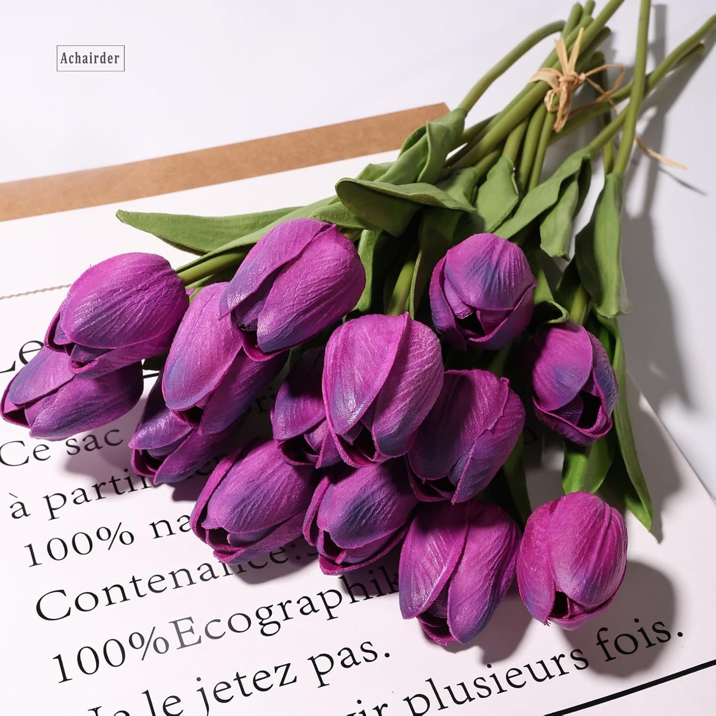 30pcs Tulips Artificial Flowers, Artificial Latex Real Touch Tulips Flowers Bouquet for Mother's Day Easter Wedding Party Home Decor-White