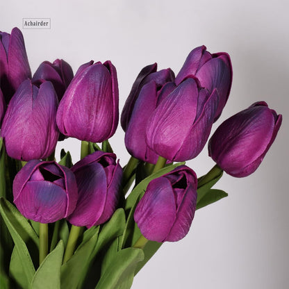 30pcs Tulips Artificial Flowers, Artificial Latex Real Touch Tulips Flowers Bouquet for Mother's Day Easter Wedding Party Home Decor-White