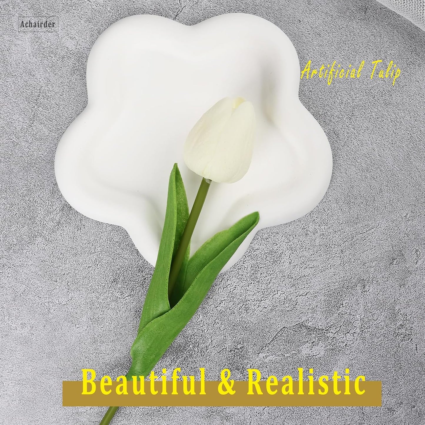 30pcs Tulips Artificial Flowers, Artificial Latex Real Touch Tulips Flowers Bouquet for Mother's Day Easter Wedding Party Home Decor-White