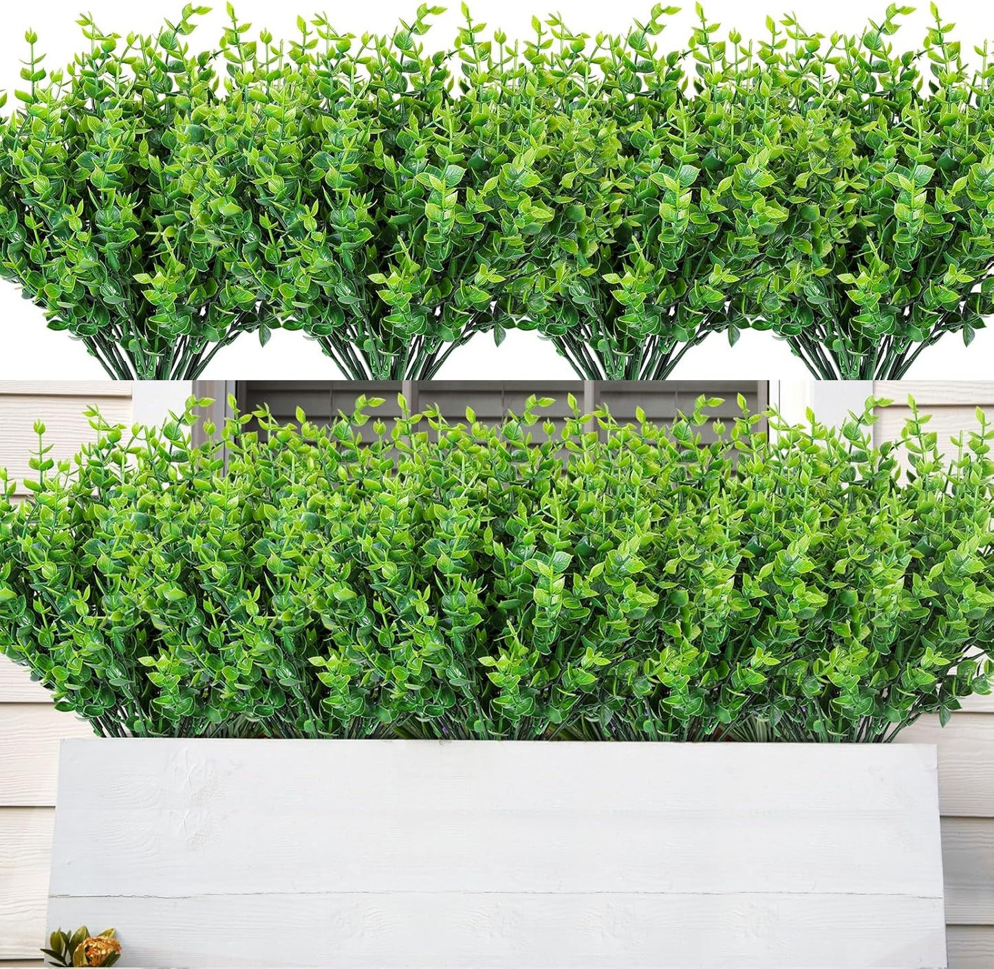 Artificial Plants & Flowers for Outdoors – 16 Bundles White Fake Lavender Flowers & Monkey Grass, UV Resistant Faux Greenery for Patio, Porch, Planter, Garden and Window Decor