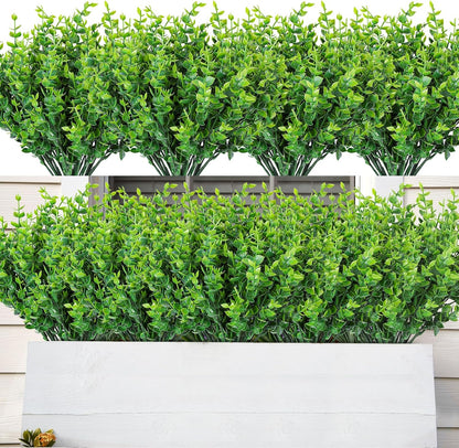 Artificial Plants & Flowers for Outdoors – 16 Bundles White Fake Lavender Flowers & Monkey Grass, UV Resistant Faux Greenery for Patio, Porch, Planter, Garden and Window Decor