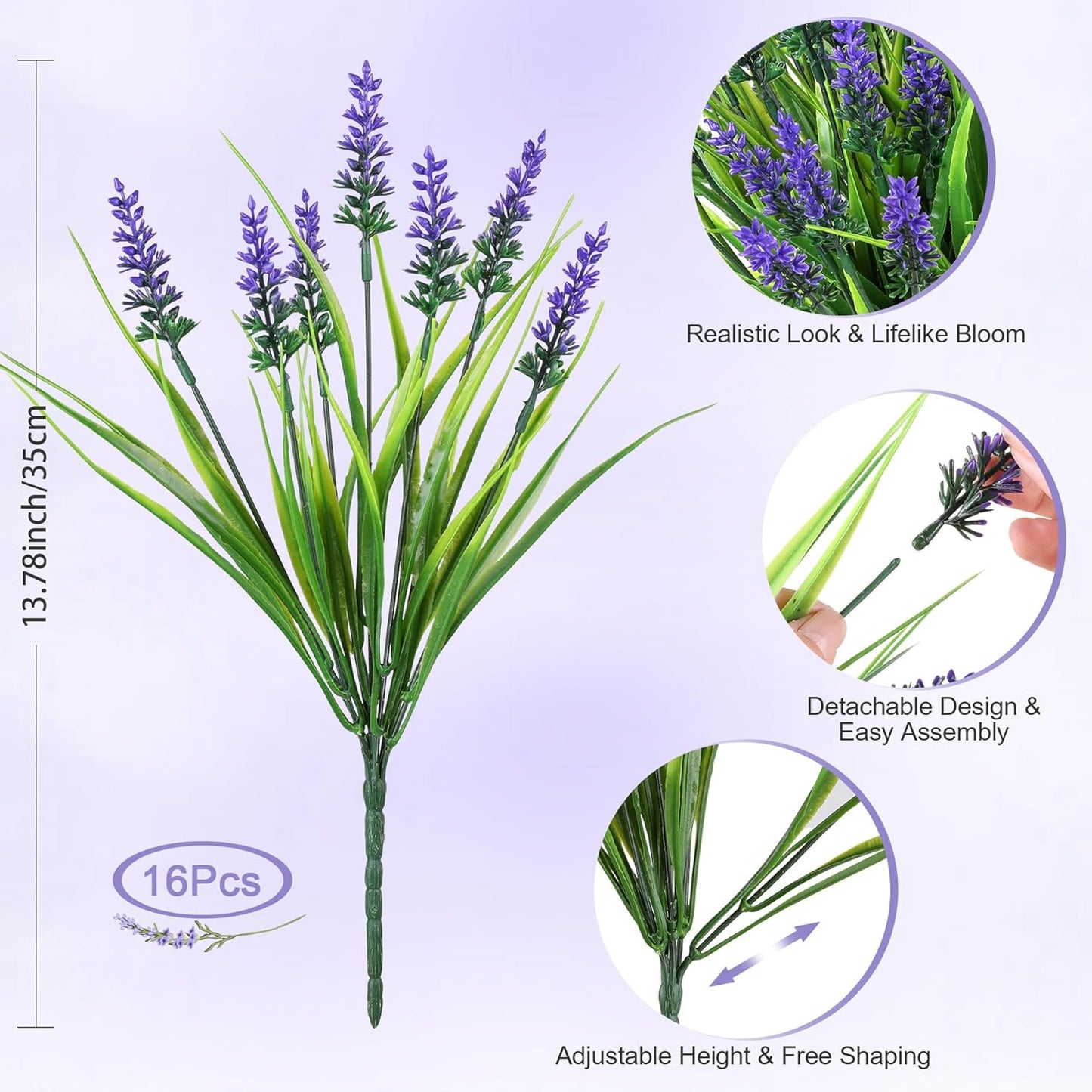Artificial Plants & Flowers for Outdoors – 16 Bundles White Fake Lavender Flowers & Monkey Grass, UV Resistant Faux Greenery for Patio, Porch, Planter, Garden and Window Decor