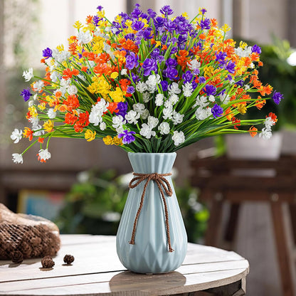 Artificial Plants & Flowers for Outdoors – 16 Bundles White Fake Lavender Flowers & Monkey Grass, UV Resistant Faux Greenery for Patio, Porch, Planter, Garden and Window Decor