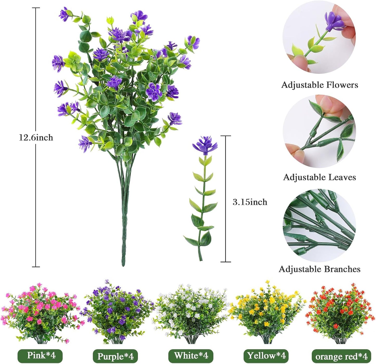 Artificial Plants & Flowers for Outdoors – 16 Bundles White Fake Lavender Flowers & Monkey Grass, UV Resistant Faux Greenery for Patio, Porch, Planter, Garden and Window Decor