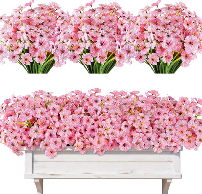 Artificial Plants & Flowers for Outdoors – 16 Bundles White Fake Lavender Flowers & Monkey Grass, UV Resistant Faux Greenery for Patio, Porch, Planter, Garden and Window Decor