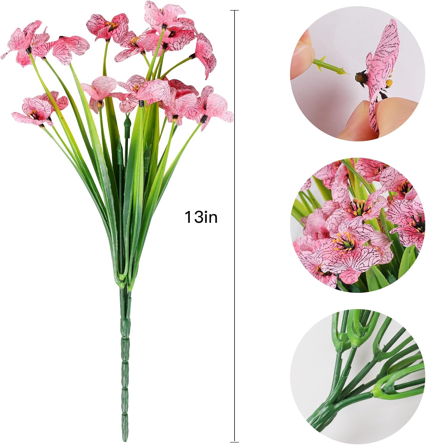 Artificial Plants & Flowers for Outdoors – 16 Bundles White Fake Lavender Flowers & Monkey Grass, UV Resistant Faux Greenery for Patio, Porch, Planter, Garden and Window Decor