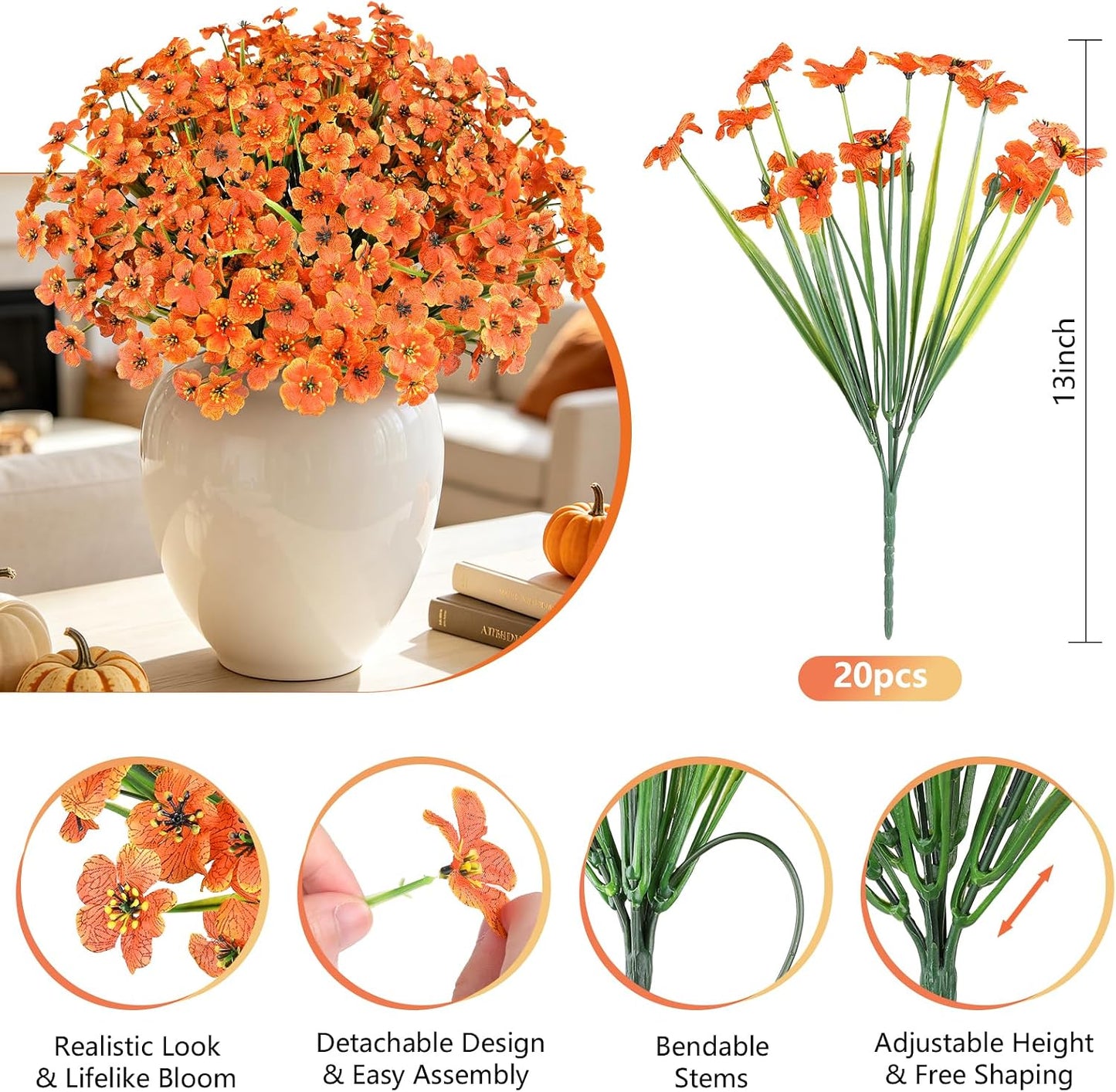 Artificial Plants & Flowers for Outdoors – 16 Bundles White Fake Lavender Flowers & Monkey Grass, UV Resistant Faux Greenery for Patio, Porch, Planter, Garden and Window Decor