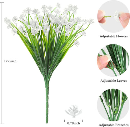 Artificial Plants & Flowers for Outdoors – 16 Bundles White Fake Lavender Flowers & Monkey Grass, UV Resistant Faux Greenery for Patio, Porch, Planter, Garden and Window Decor