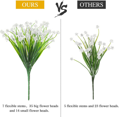 Artificial Plants & Flowers for Outdoors – 16 Bundles White Fake Lavender Flowers & Monkey Grass, UV Resistant Faux Greenery for Patio, Porch, Planter, Garden and Window Decor