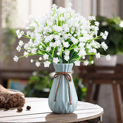 Artificial Plants & Flowers for Outdoors – 16 Bundles White Fake Lavender Flowers & Monkey Grass, UV Resistant Faux Greenery for Patio, Porch, Planter, Garden and Window Decor
