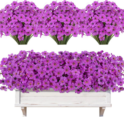 Artificial Plants & Flowers for Outdoors – 16 Bundles White Fake Lavender Flowers & Monkey Grass, UV Resistant Faux Greenery for Patio, Porch, Planter, Garden and Window Decor