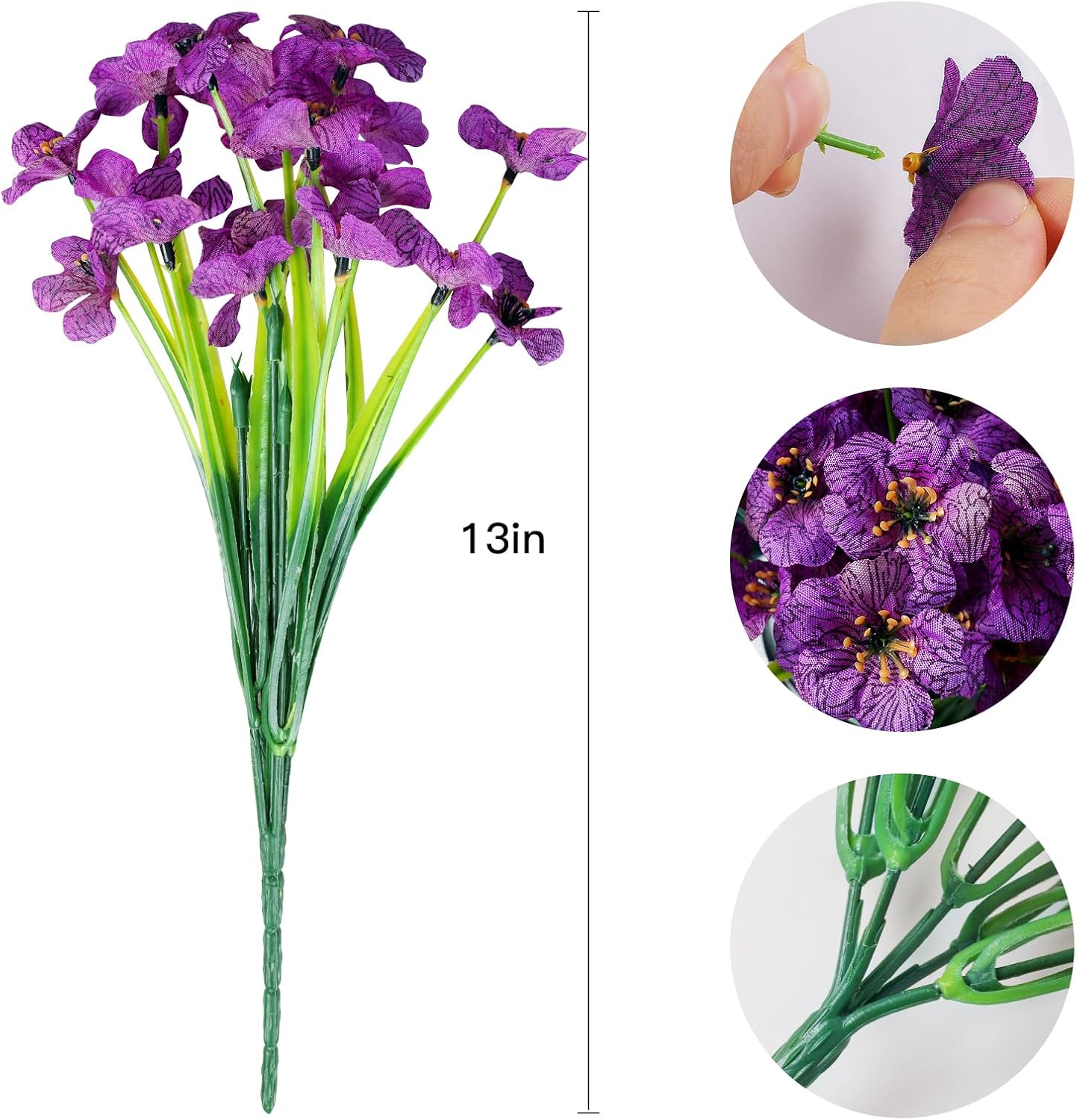 Artificial Plants & Flowers for Outdoors – 16 Bundles White Fake Lavender Flowers & Monkey Grass, UV Resistant Faux Greenery for Patio, Porch, Planter, Garden and Window Decor