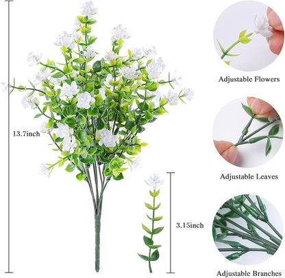 Artificial Plants & Flowers for Outdoors – 16 Bundles White Fake Lavender Flowers & Monkey Grass, UV Resistant Faux Greenery for Patio, Porch, Planter, Garden and Window Decor
