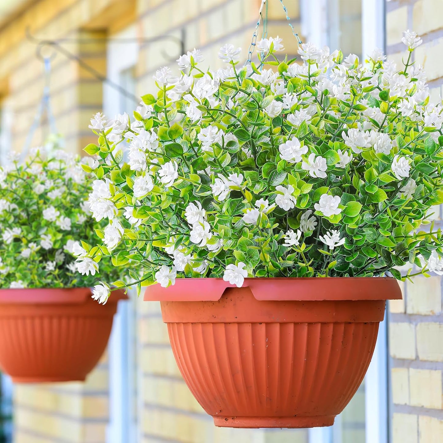 Artificial Plants & Flowers for Outdoors – 16 Bundles White Fake Lavender Flowers & Monkey Grass, UV Resistant Faux Greenery for Patio, Porch, Planter, Garden and Window Decor