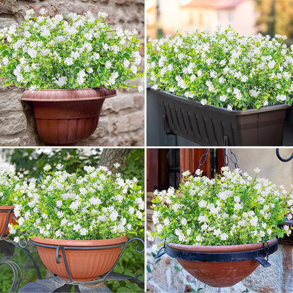 Artificial Plants & Flowers for Outdoors – 16 Bundles White Fake Lavender Flowers & Monkey Grass, UV Resistant Faux Greenery for Patio, Porch, Planter, Garden and Window Decor