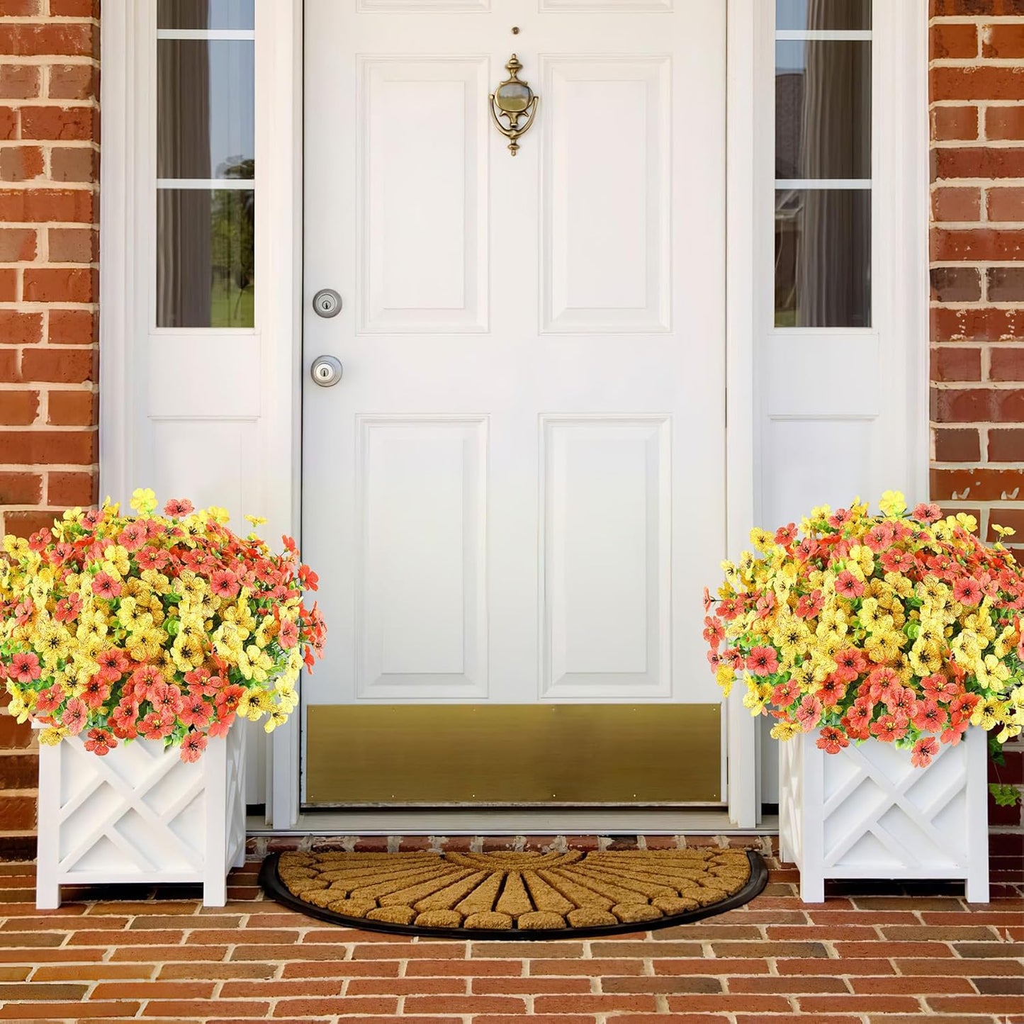 Artificial Plants & Flowers for Outdoors – 16 Bundles White Fake Lavender Flowers & Monkey Grass, UV Resistant Faux Greenery for Patio, Porch, Planter, Garden and Window Decor