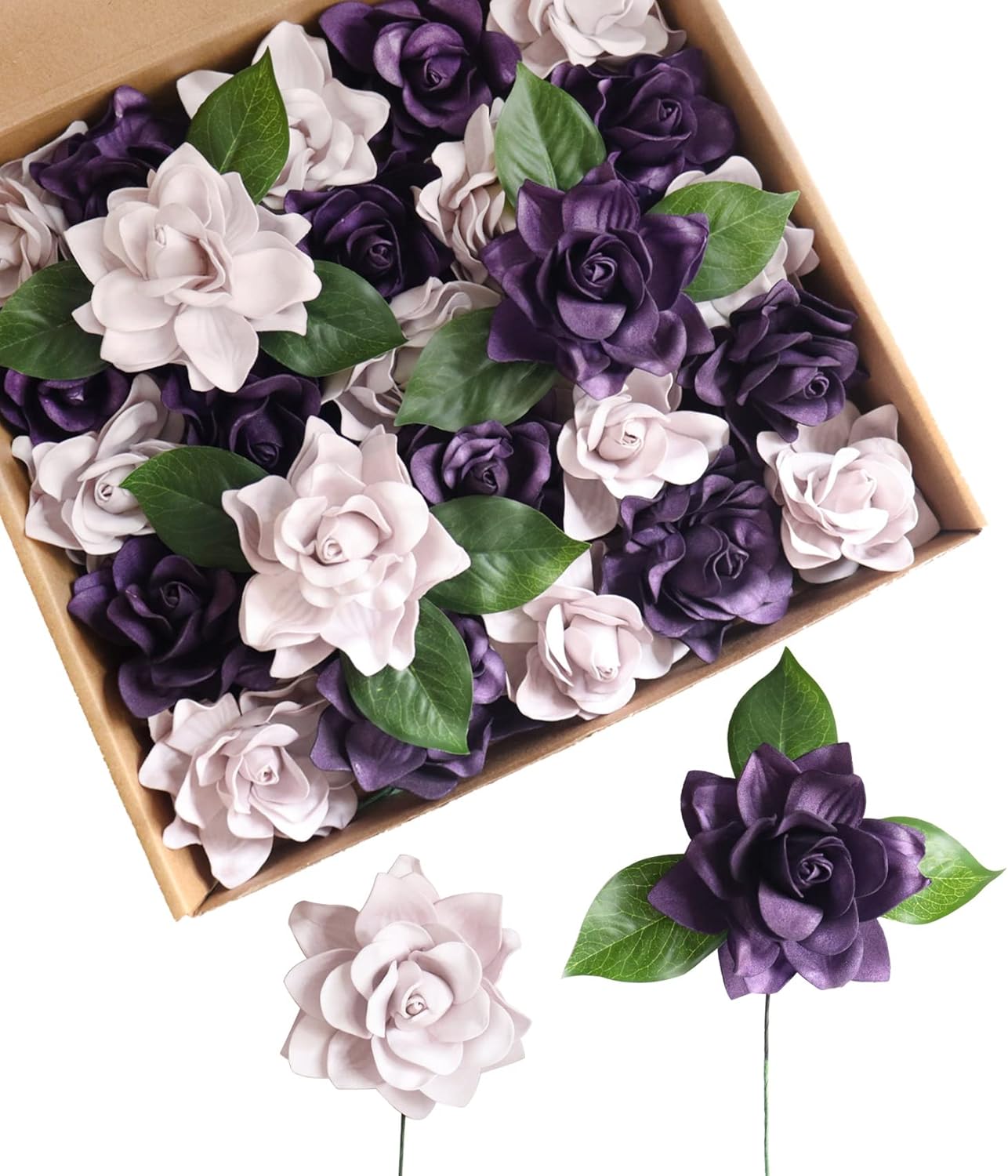 Artificial Flowers 25pcs Cream Gardenia Flowers with Stem for Wedding Flowers Centerpieces Bridal Shower Baby Shower Decorations DIY Wedding Bouquets Party Floral Arrangements