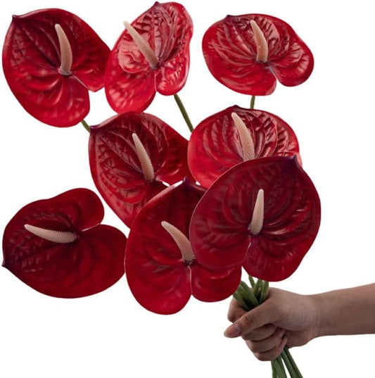 8 Pcs 23-5/8 inch Artificial Anthurium Flowers Real Touch Fake Flower