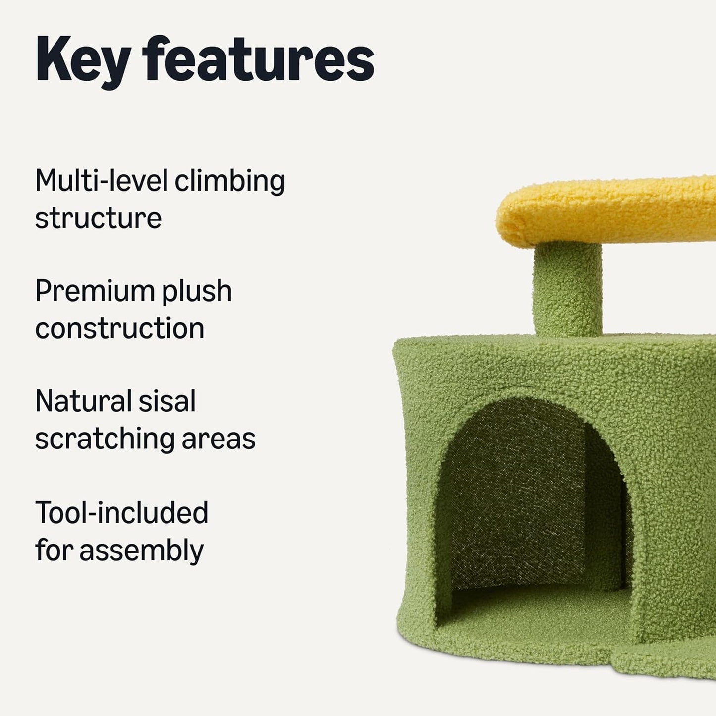 Cactus Cat Tree for Indoor Cats & Kittens, Scratching Post with Curved Perch, Cozy Cat Condo, Natural Sisal, Interactive Dangling Ball, 30.7" (77.9cm) H, Green