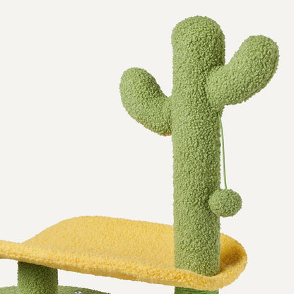 Cactus Cat Tree for Indoor Cats & Kittens, Scratching Post with Curved Perch, Cozy Cat Condo, Natural Sisal, Interactive Dangling Ball, 30.7" (77.9cm) H, Green