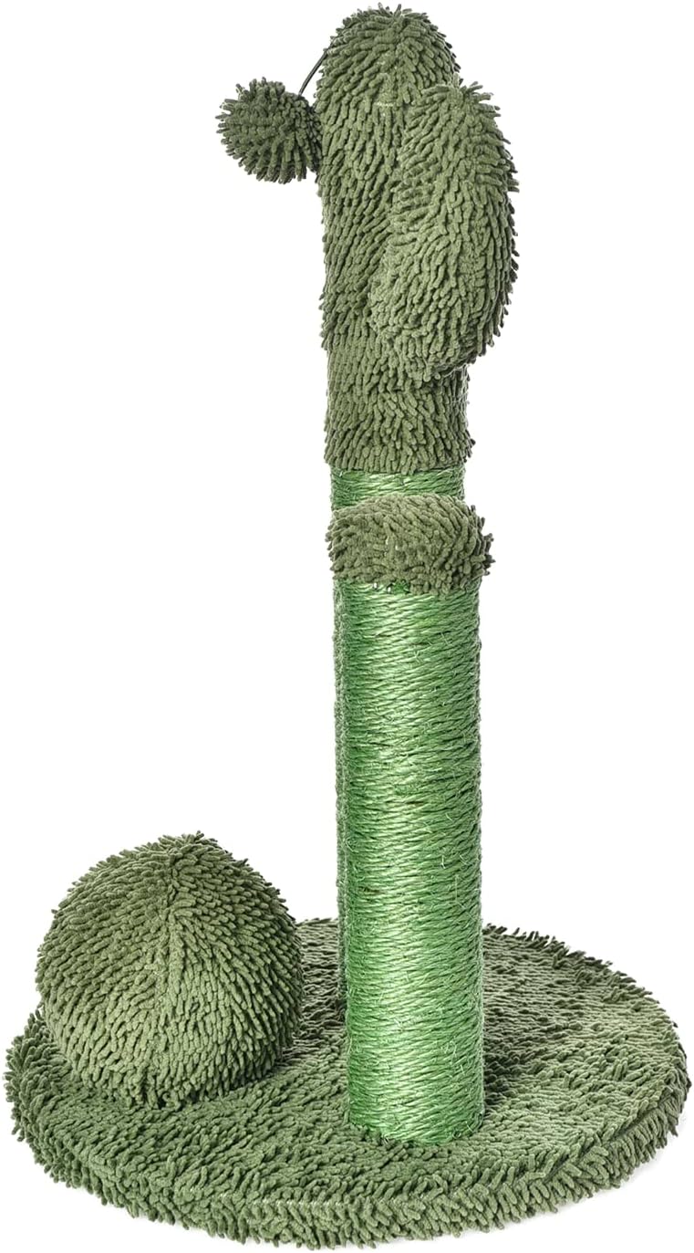 Cactus Cat Tree for Indoor Cats & Kittens, Scratching Post with Curved Perch, Cozy Cat Condo, Natural Sisal, Interactive Dangling Ball, 30.7" (77.9cm) H, Green