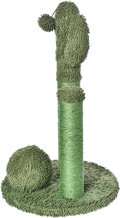 Cactus Cat Tree for Indoor Cats & Kittens, Scratching Post with Curved Perch, Cozy Cat Condo, Natural Sisal, Interactive Dangling Ball, 30.7" (77.9cm) H, Green