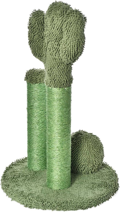 Cactus Cat Tree for Indoor Cats & Kittens, Scratching Post with Curved Perch, Cozy Cat Condo, Natural Sisal, Interactive Dangling Ball, 30.7" (77.9cm) H, Green