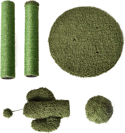 Cactus Cat Tree for Indoor Cats & Kittens, Scratching Post with Curved Perch, Cozy Cat Condo, Natural Sisal, Interactive Dangling Ball, 30.7" (77.9cm) H, Green