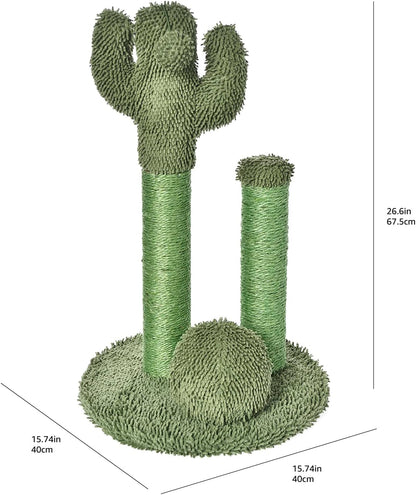 Cactus Cat Tree for Indoor Cats & Kittens, Scratching Post with Curved Perch, Cozy Cat Condo, Natural Sisal, Interactive Dangling Ball, 30.7" (77.9cm) H, Green