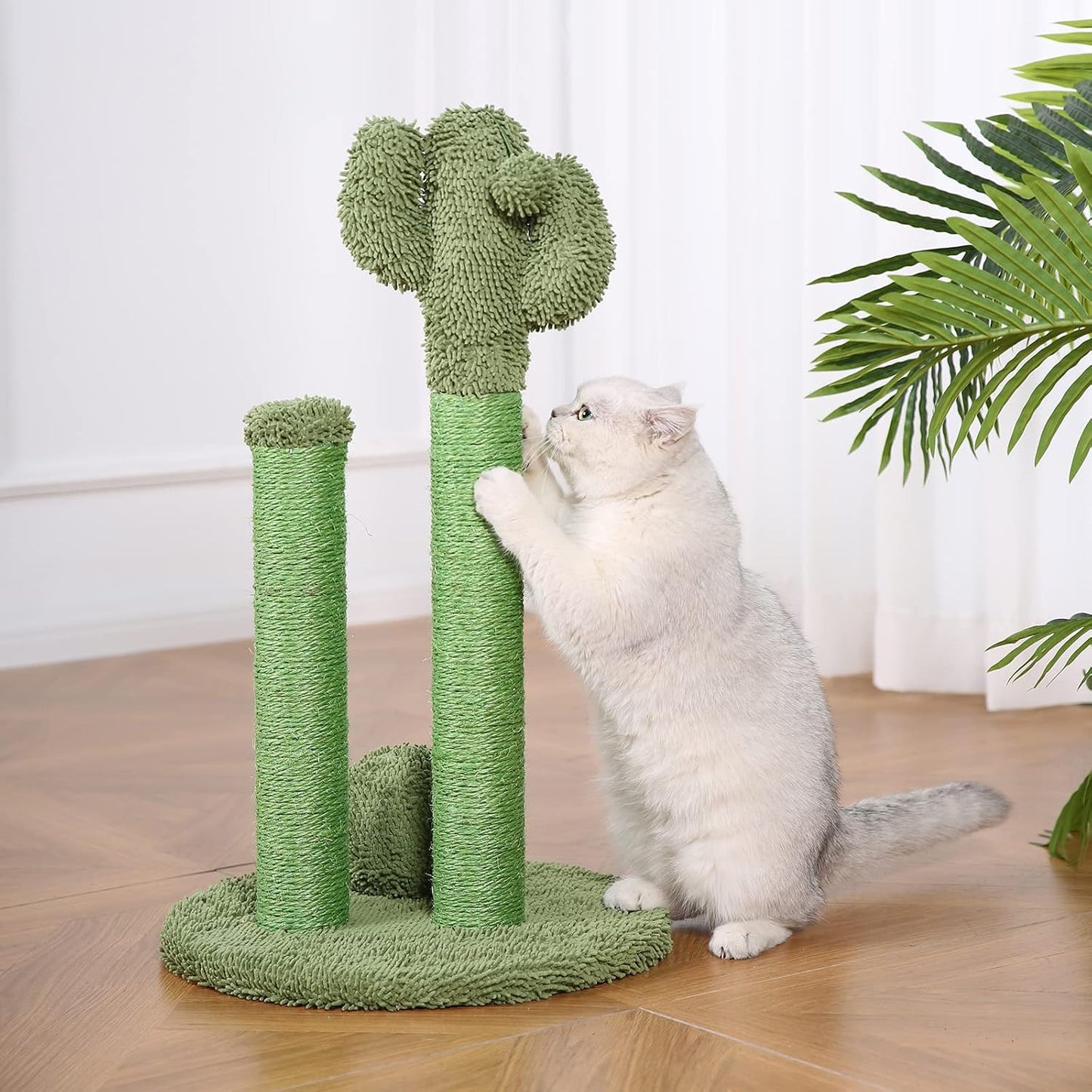 Cactus Cat Tree for Indoor Cats & Kittens, Scratching Post with Curved Perch, Cozy Cat Condo, Natural Sisal, Interactive Dangling Ball, 30.7" (77.9cm) H, Green