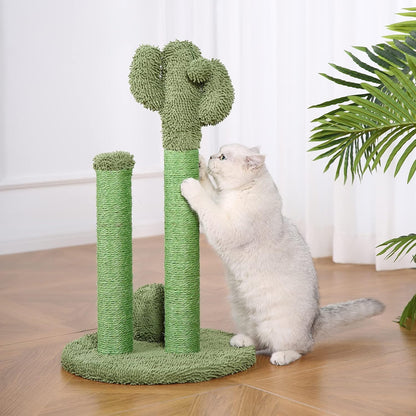 Cactus Cat Tree for Indoor Cats & Kittens, Scratching Post with Curved Perch, Cozy Cat Condo, Natural Sisal, Interactive Dangling Ball, 30.7" (77.9cm) H, Green