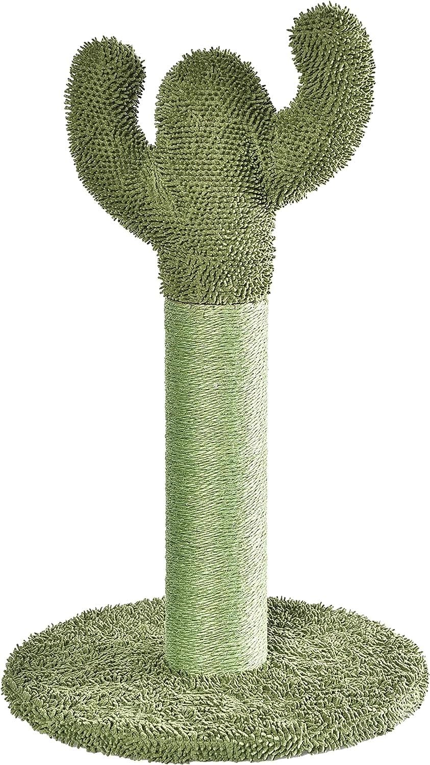 Cactus Cat Tree for Indoor Cats & Kittens, Scratching Post with Curved Perch, Cozy Cat Condo, Natural Sisal, Interactive Dangling Ball, 30.7" (77.9cm) H, Green