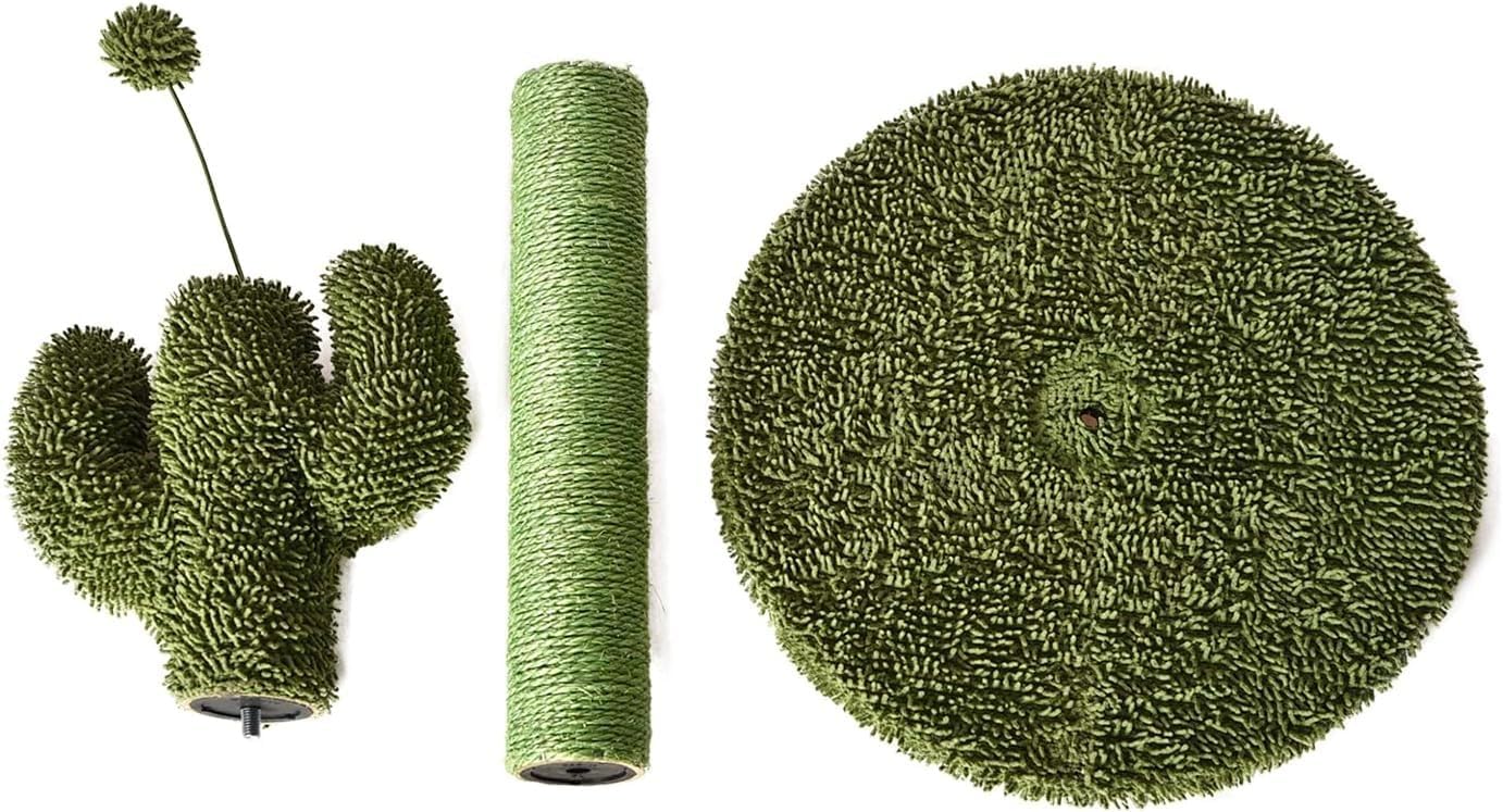 Cactus Cat Tree for Indoor Cats & Kittens, Scratching Post with Curved Perch, Cozy Cat Condo, Natural Sisal, Interactive Dangling Ball, 30.7" (77.9cm) H, Green