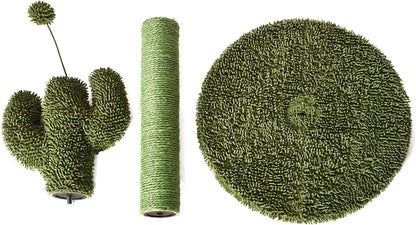 Cactus Cat Tree for Indoor Cats & Kittens, Scratching Post with Curved Perch, Cozy Cat Condo, Natural Sisal, Interactive Dangling Ball, 30.7" (77.9cm) H, Green