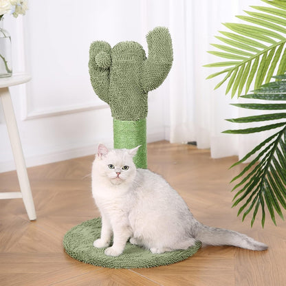 Cactus Cat Tree for Indoor Cats & Kittens, Scratching Post with Curved Perch, Cozy Cat Condo, Natural Sisal, Interactive Dangling Ball, 30.7" (77.9cm) H, Green