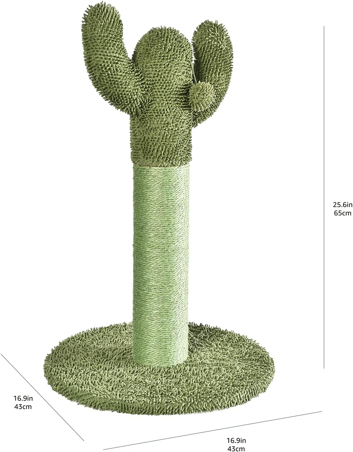 Cactus Cat Tree for Indoor Cats & Kittens, Scratching Post with Curved Perch, Cozy Cat Condo, Natural Sisal, Interactive Dangling Ball, 30.7" (77.9cm) H, Green