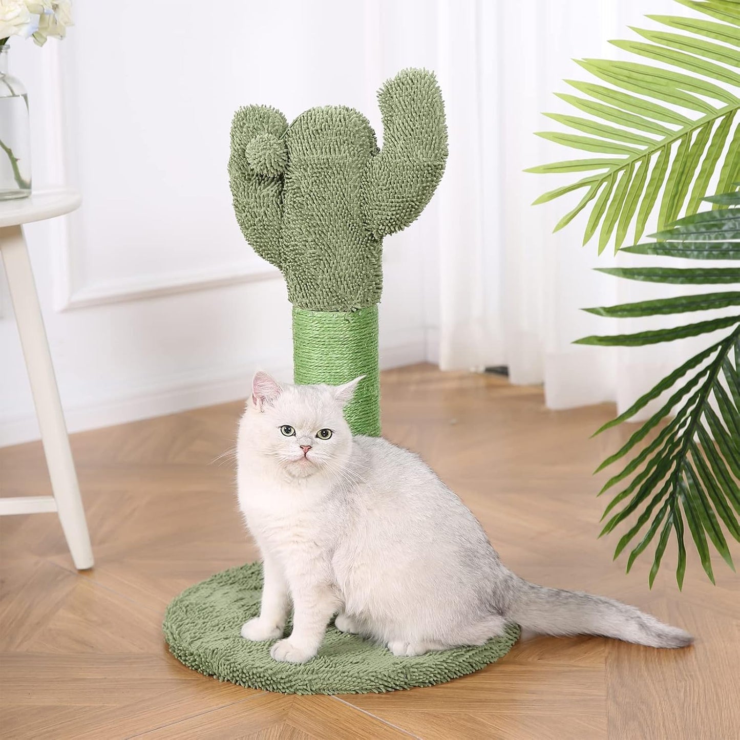 Cactus Cat Tree for Indoor Cats & Kittens, Scratching Post with Curved Perch, Cozy Cat Condo, Natural Sisal, Interactive Dangling Ball, 30.7" (77.9cm) H, Green