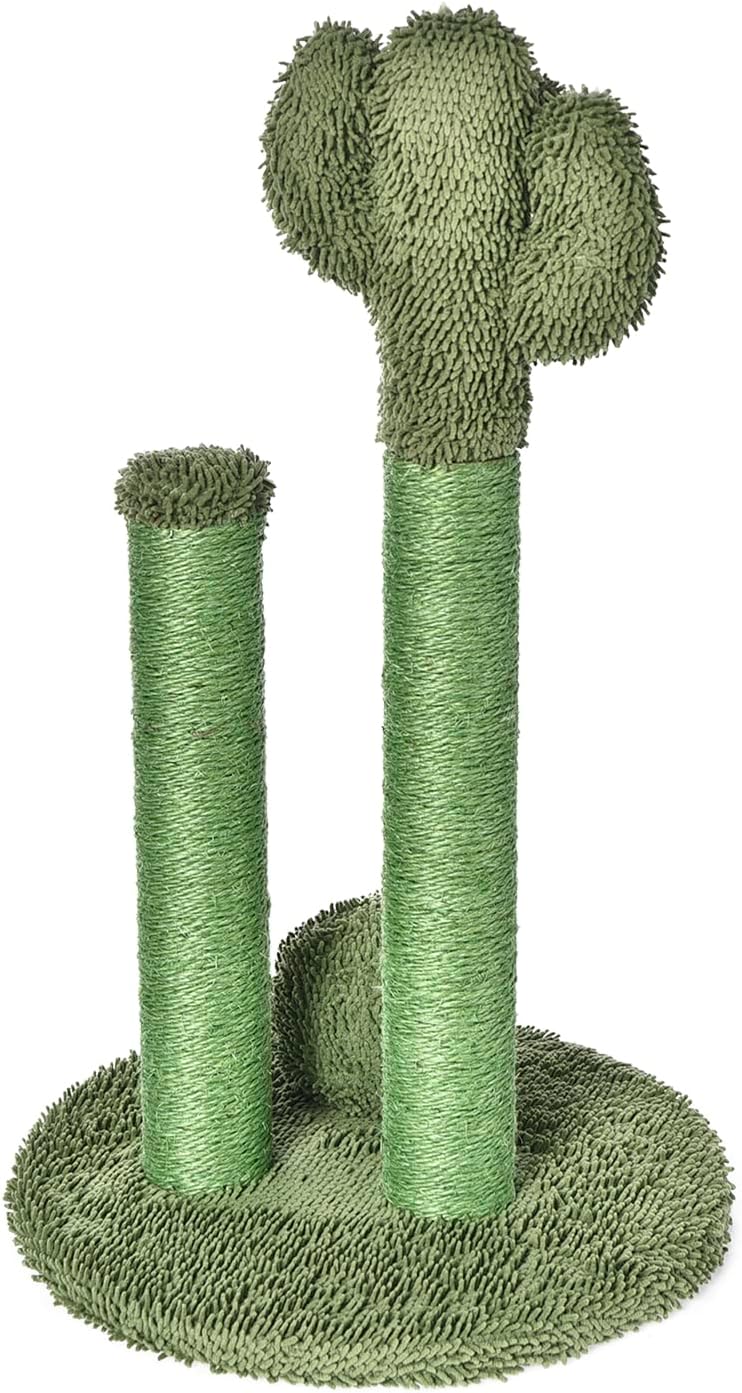 Cactus Cat Tree for Indoor Cats & Kittens, Scratching Post with Curved Perch, Cozy Cat Condo, Natural Sisal, Interactive Dangling Ball, 30.7" (77.9cm) H, Green