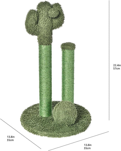 Cactus Cat Tree for Indoor Cats & Kittens, Scratching Post with Curved Perch, Cozy Cat Condo, Natural Sisal, Interactive Dangling Ball, 30.7" (77.9cm) H, Green