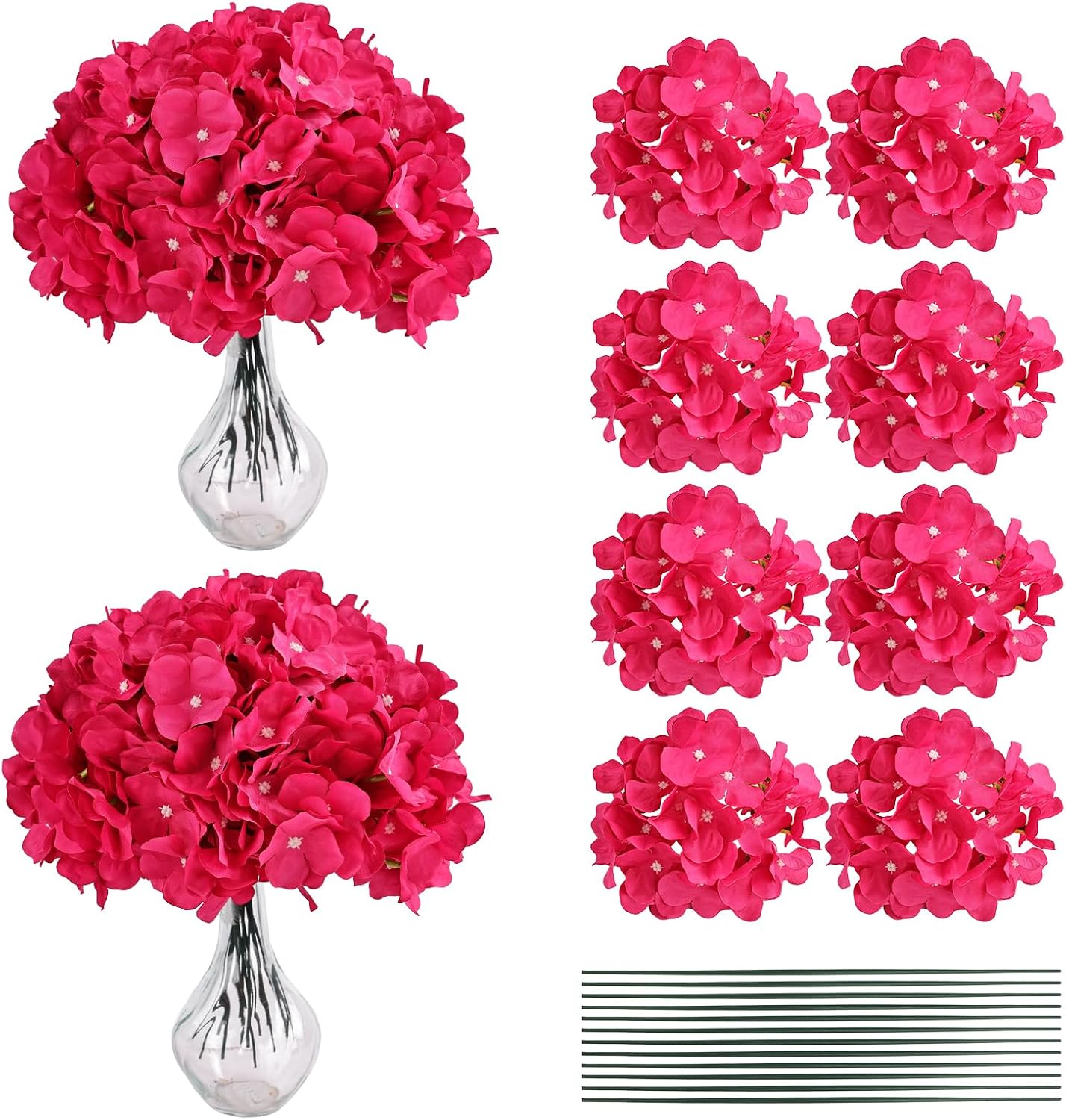 10pcs Hydrangea Artificial Flowers Bulk Heads with Stems Fade-Resistant Reusable for DIY Flower Walls Wreaths Wedding Centerpieces Home Garden Table Party Decoration