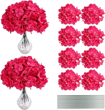 10pcs Hydrangea Artificial Flowers Bulk Heads with Stems Fade-Resistant Reusable for DIY Flower Walls Wreaths Wedding Centerpieces Home Garden Table Party Decoration