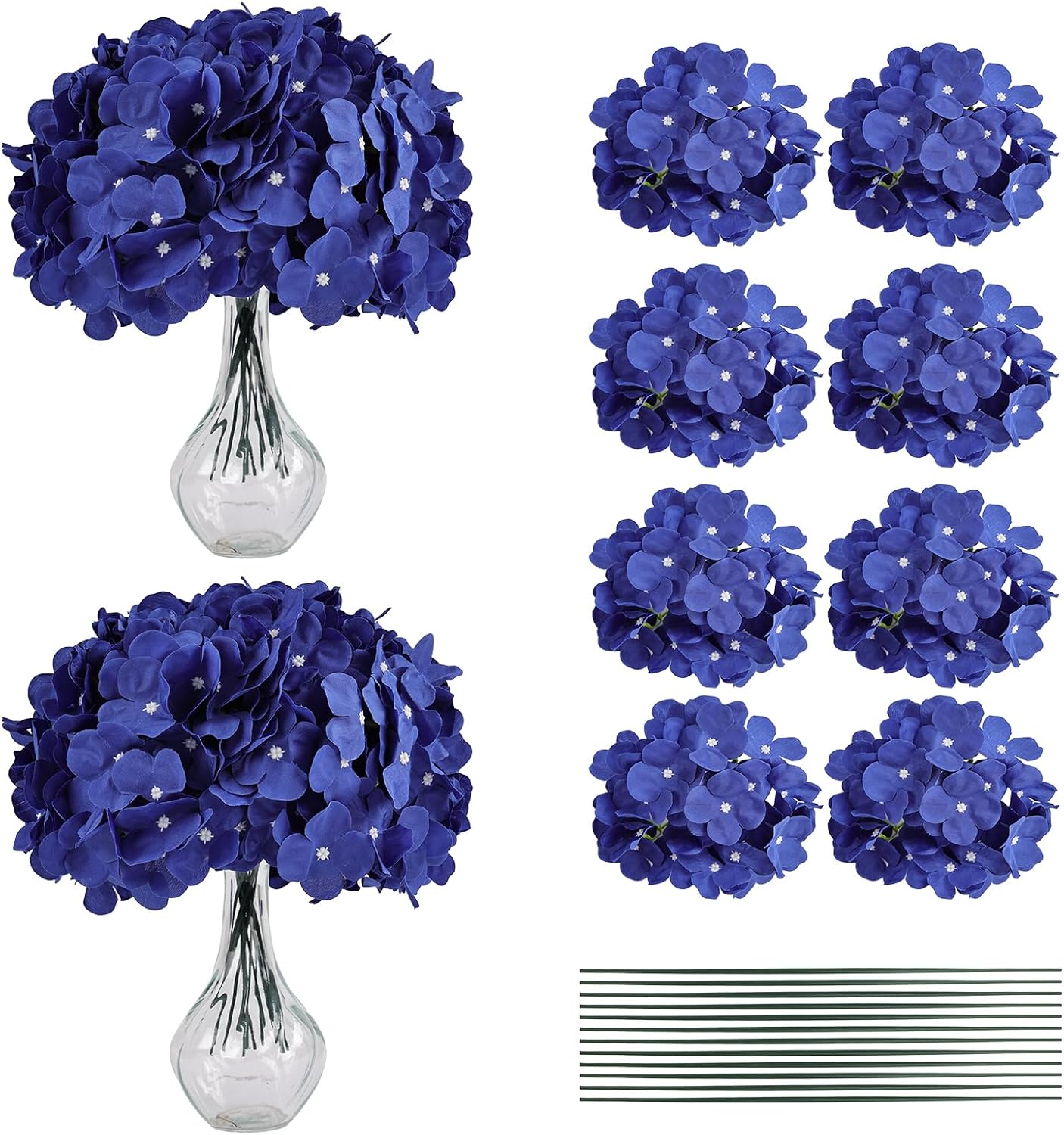 10pcs Hydrangea Artificial Flowers Bulk Heads with Stems Fade-Resistant Reusable for DIY Flower Walls Wreaths Wedding Centerpieces Home Garden Table Party Decoration